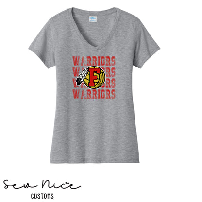 Warriors Stacked FHS Water Polo- Ladies V-Neck Shirt