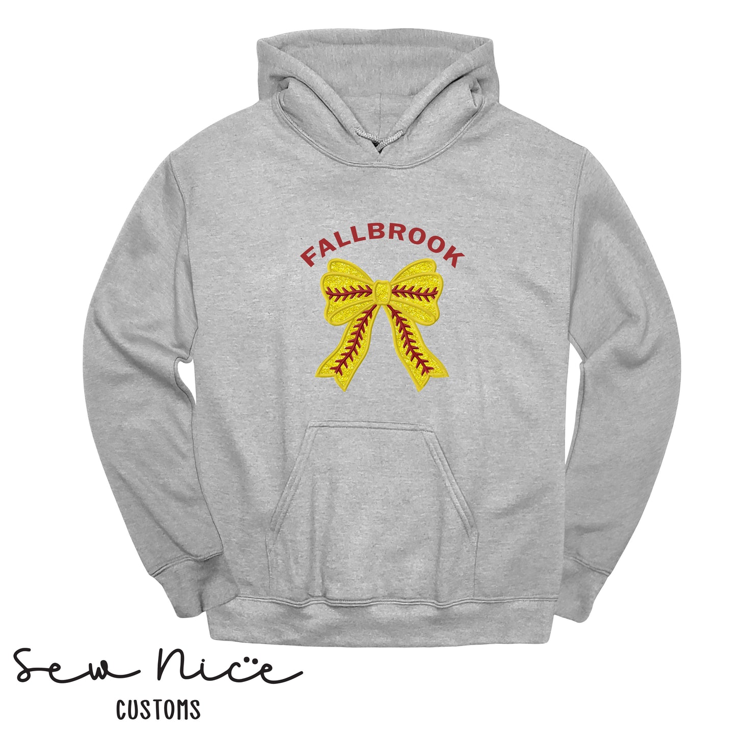 Embroidered Fallbrook Glitter Softball Bow - Adult/Youth Hoodie