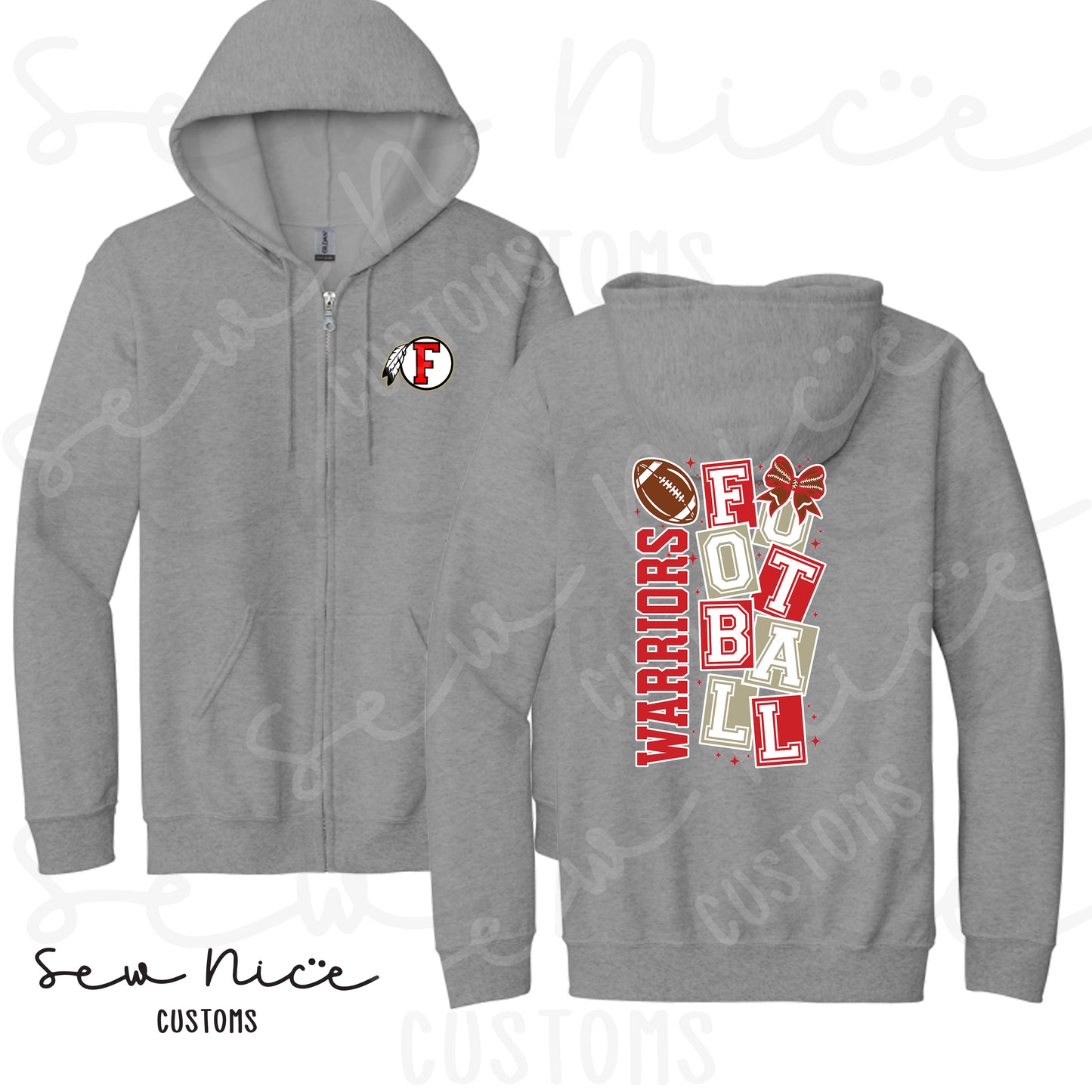 Warriors Football Block- Full Zip Hoodie