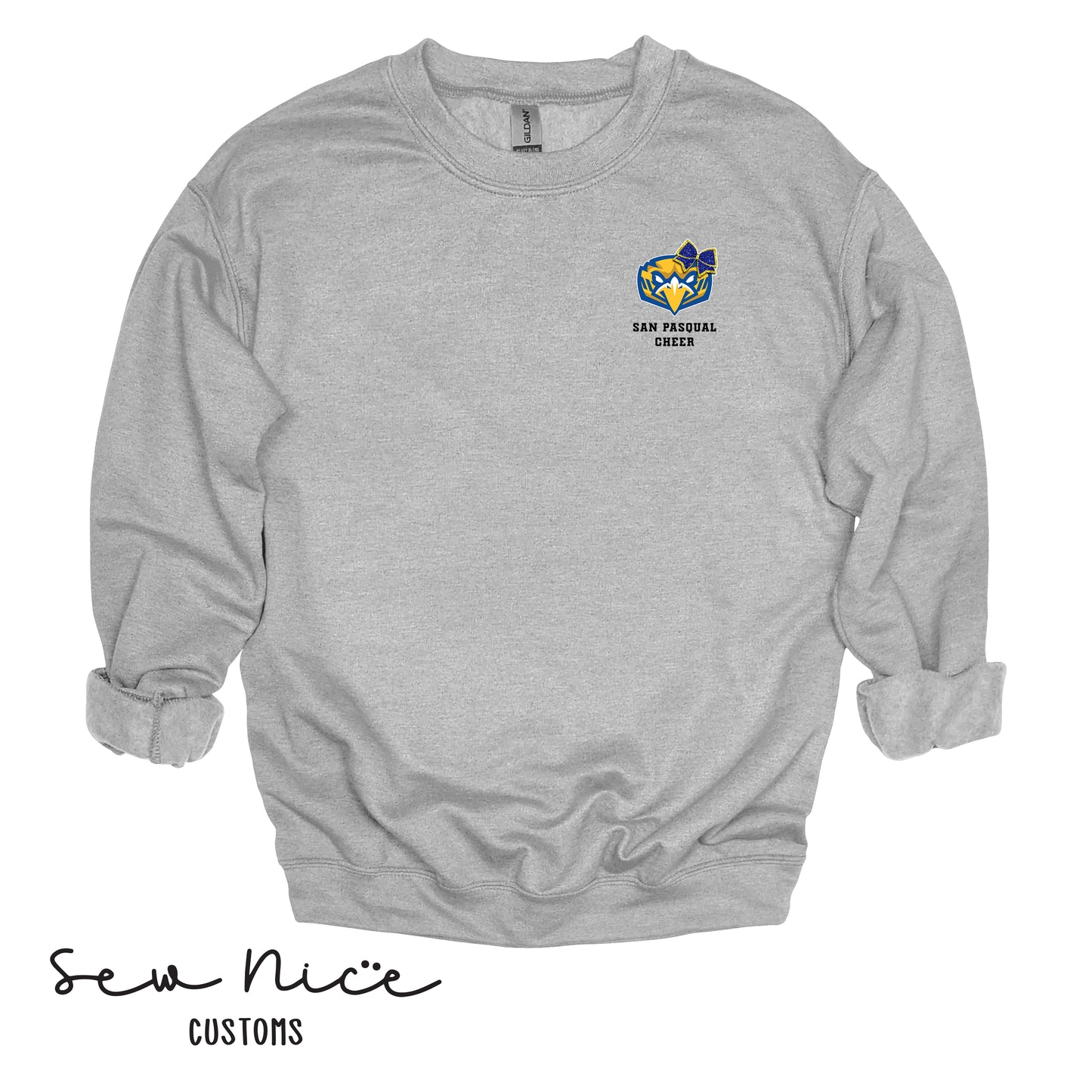 San Pasqual CHEER Glitter Bow- Unisex Adult/Youth Crewneck Sweatshirt