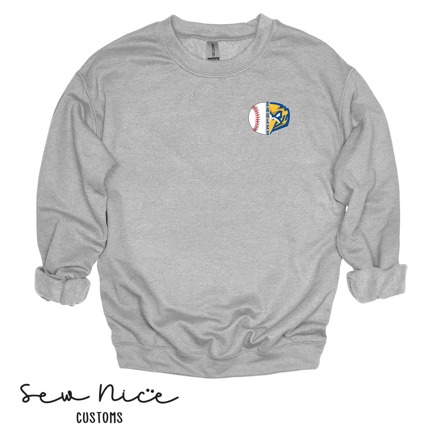 Split Baseball & Eagle Face- Unisex Adult/Youth Crewneck Sweatshirt