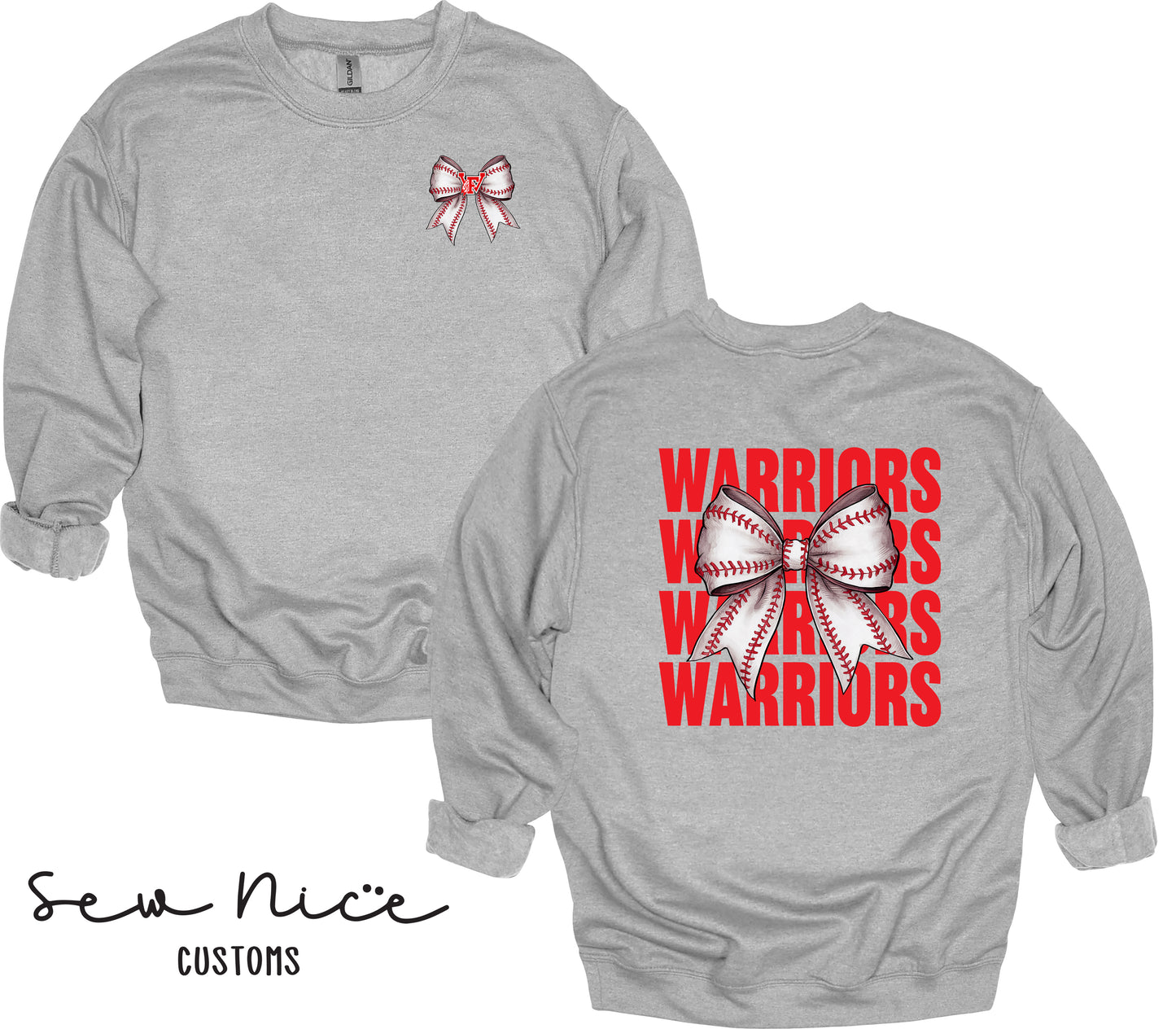 Warriors Baseball Bow- Unisex Adult/Youth Crewneck Sweatshirt