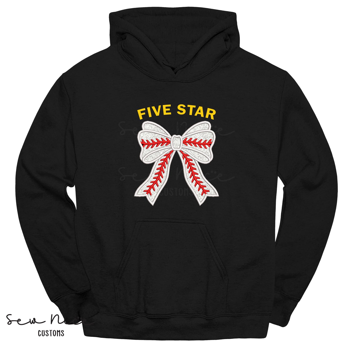 Five Star Glitter Baseball Bow - Adult/Youth Hoodie