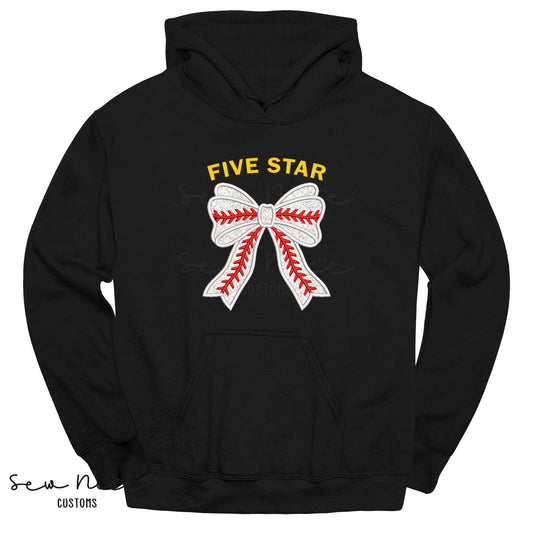 Five Star Glitter Baseball Bow - Adult/Youth Hoodie