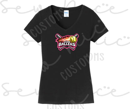 2026 Ballers (Bats) Softball- Ladies V-Neck Shirt