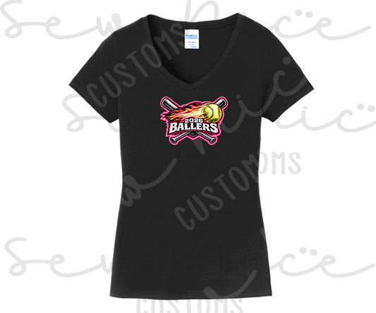 2026 Ballers (Bats) Softball- Ladies V-Neck Shirt