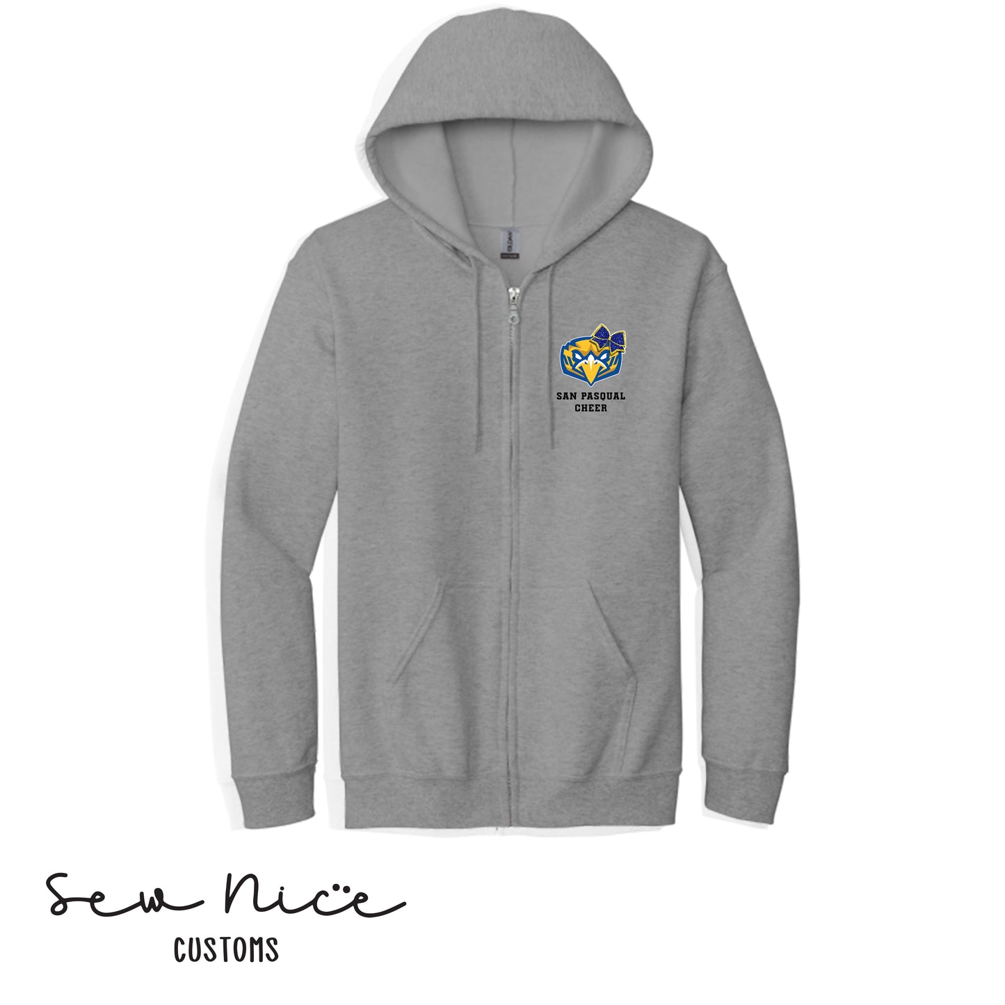 San Pasqual CHEER Glitter Bow- Unisex Adult/Youth Full Zip Hoodie