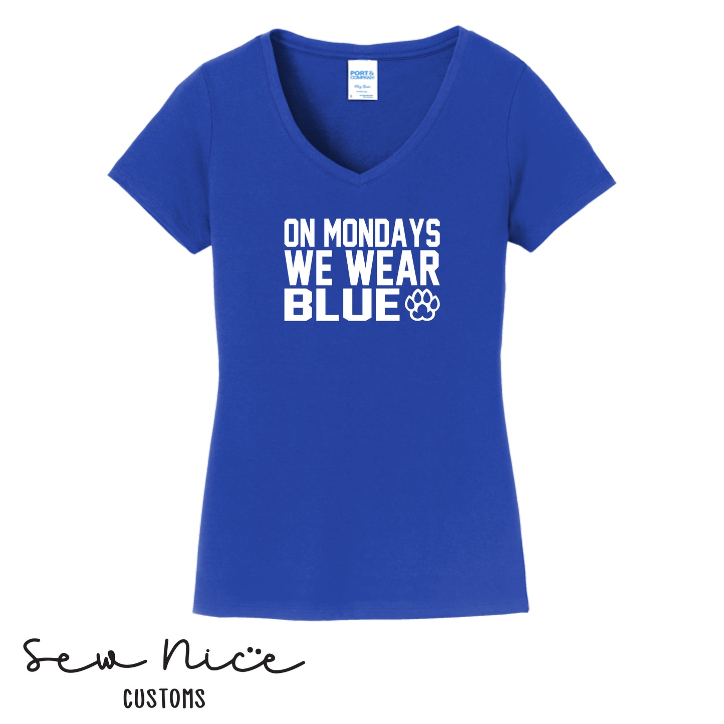 On Mondays We Wear Blue Ladies V-Neck Shirt