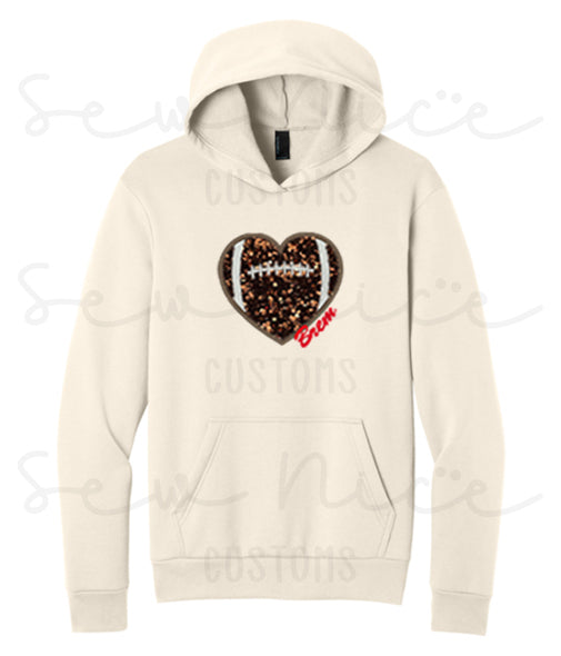 Embroidered Applique -Sequin Football Heart