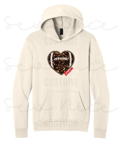 Embroidered Applique -Sequin Football Heart