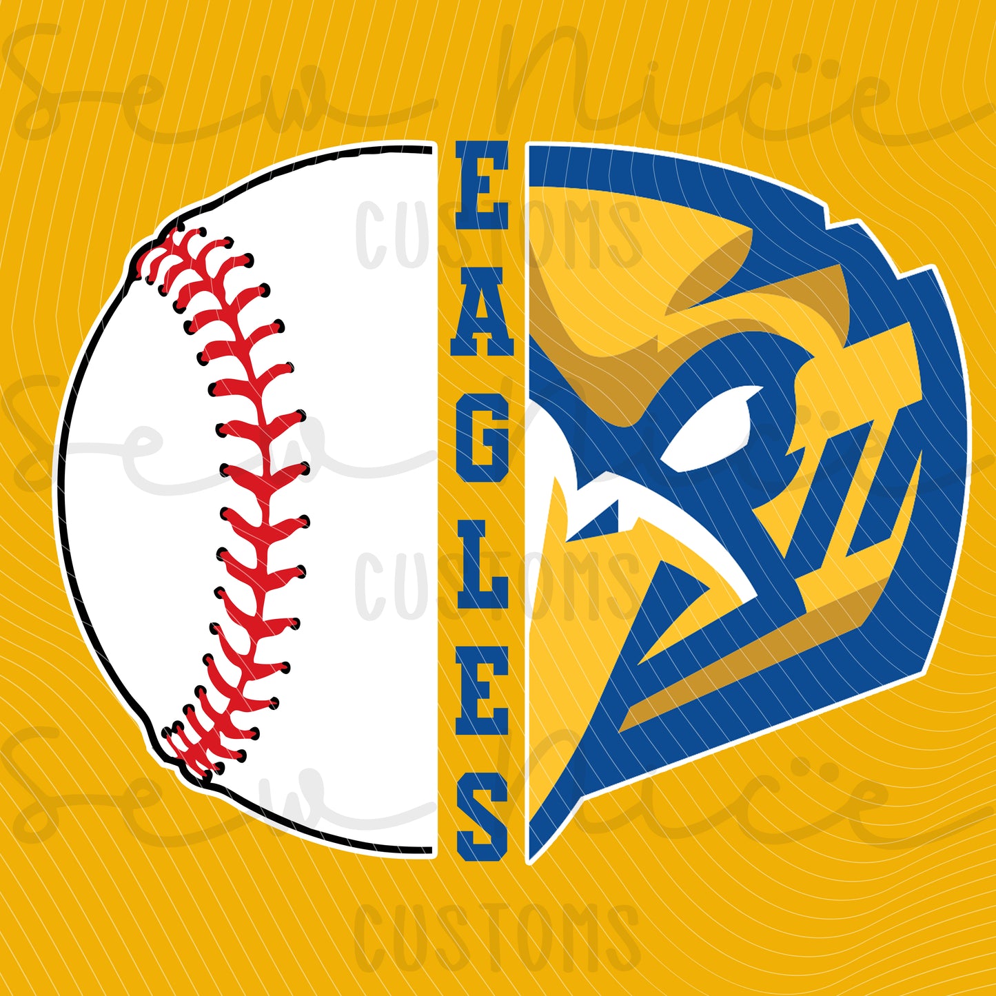 Split Baseball & Eagle Face- Ladies V-Neck Shirt