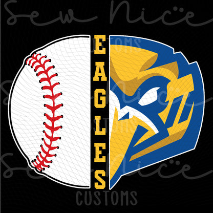 Split Baseball & Eagle Face- Ladies V-Neck Shirt