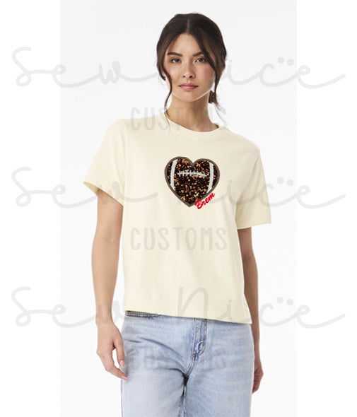 Embroidered Applique -Sequin Football Heart