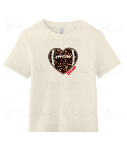 Embroidered Applique -Sequin Football Heart