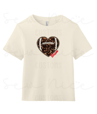 Embroidered Applique -Sequin Football Heart