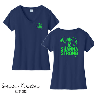 Shanna Strong Women's V-Neck Shirt -Left Chest/Back Design