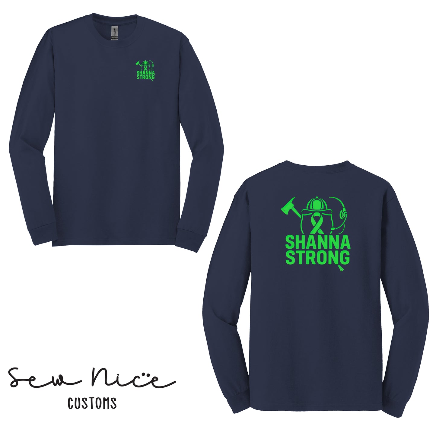 Shanna Strong Unisex Adult/Youth Long Sleeve Shirt -Left Chest/Back Designs