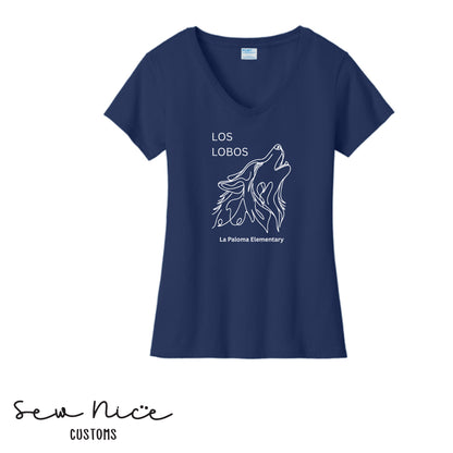 Los Lobos Line Drawing- Ladies V-Neck Shirt