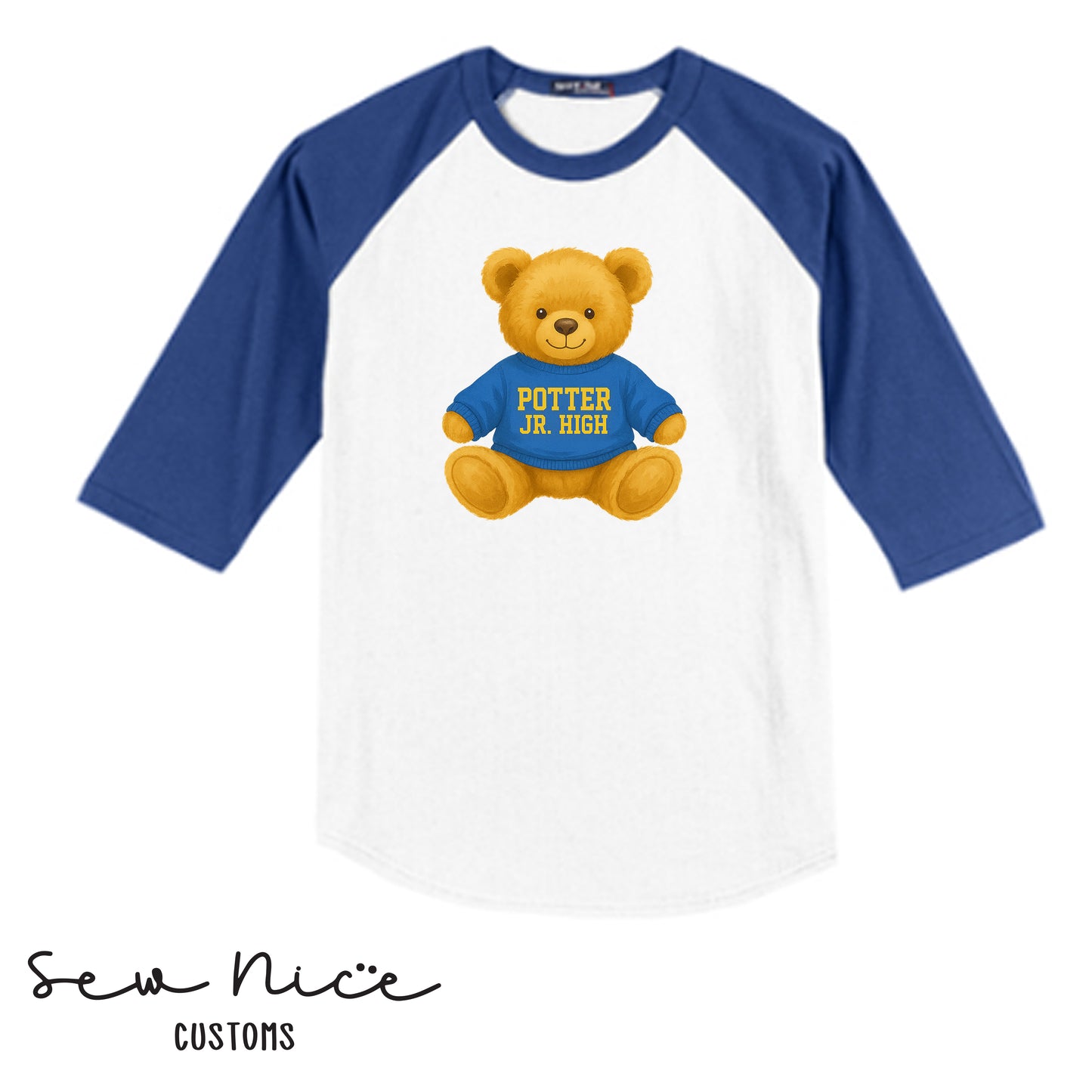 Raglan ADULT Shirt- Potter Jr High Teddy Bear