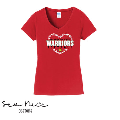 FHS Warriors Seam Heart- Ladies V-Neck Shirt