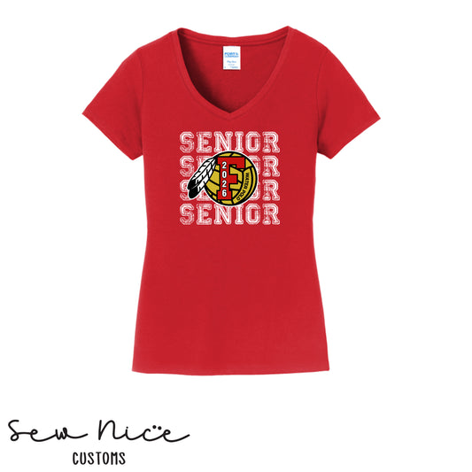FHS Water Polo Stacked SENIOR 2026- Ladies V-Neck Shirt