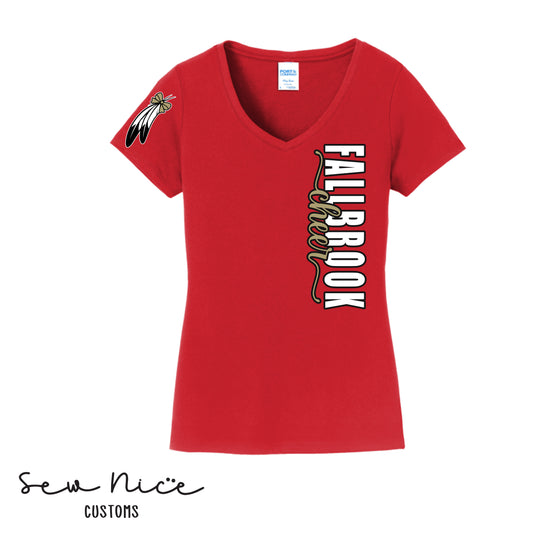 Fallbrook Cheer- Side Design-Ladies V-Neck Shirt- FPW CHEER