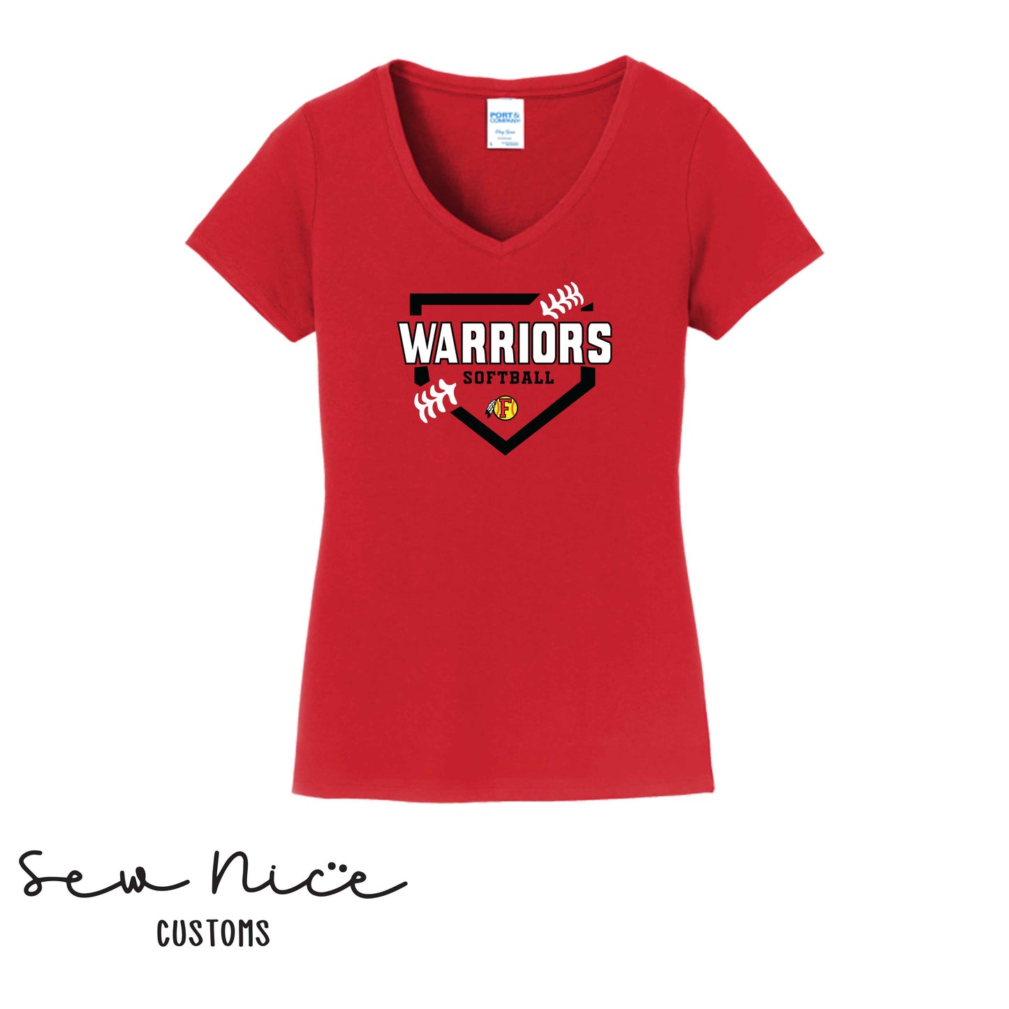 FHS Softball Plate- Ladies V-Neck Shirt