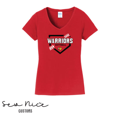 FHS Softball Plate- Ladies V-Neck Shirt