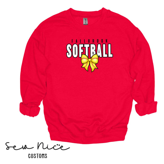 Fallbrook Softball Bow Design - Unisex Crewneck Sweatshirt