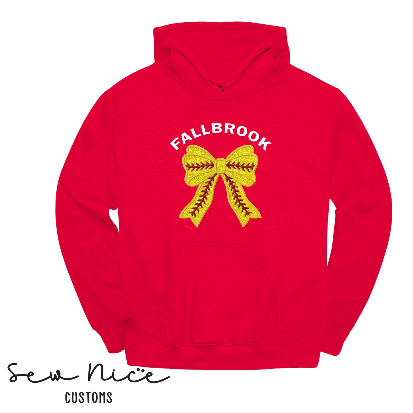 Embroidered Fallbrook Glitter Softball Bow - Adult/Youth Hoodie