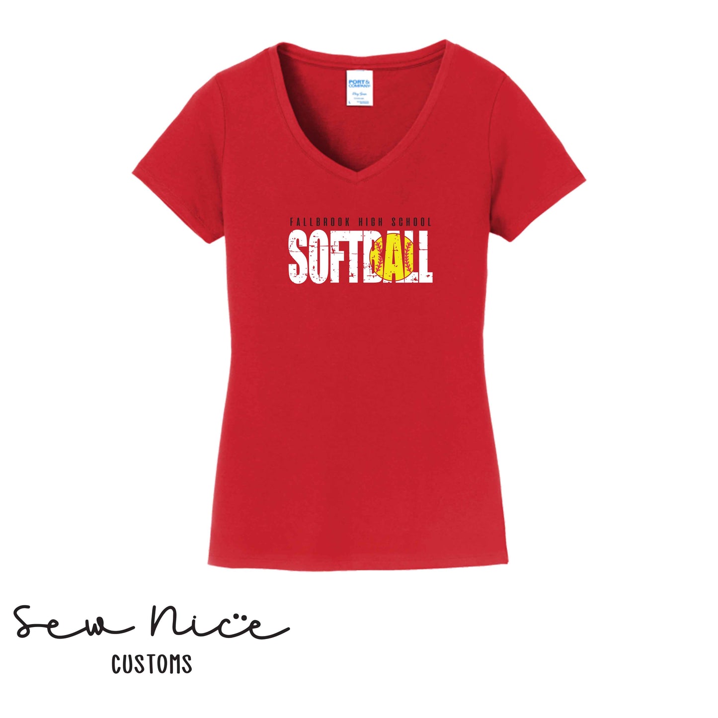 Fallbrook High School Softball- Ladies V-Neck Shirt