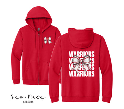 Warriors Baseball Bow- Unisex Adult/Youth Full Zip Hoodie