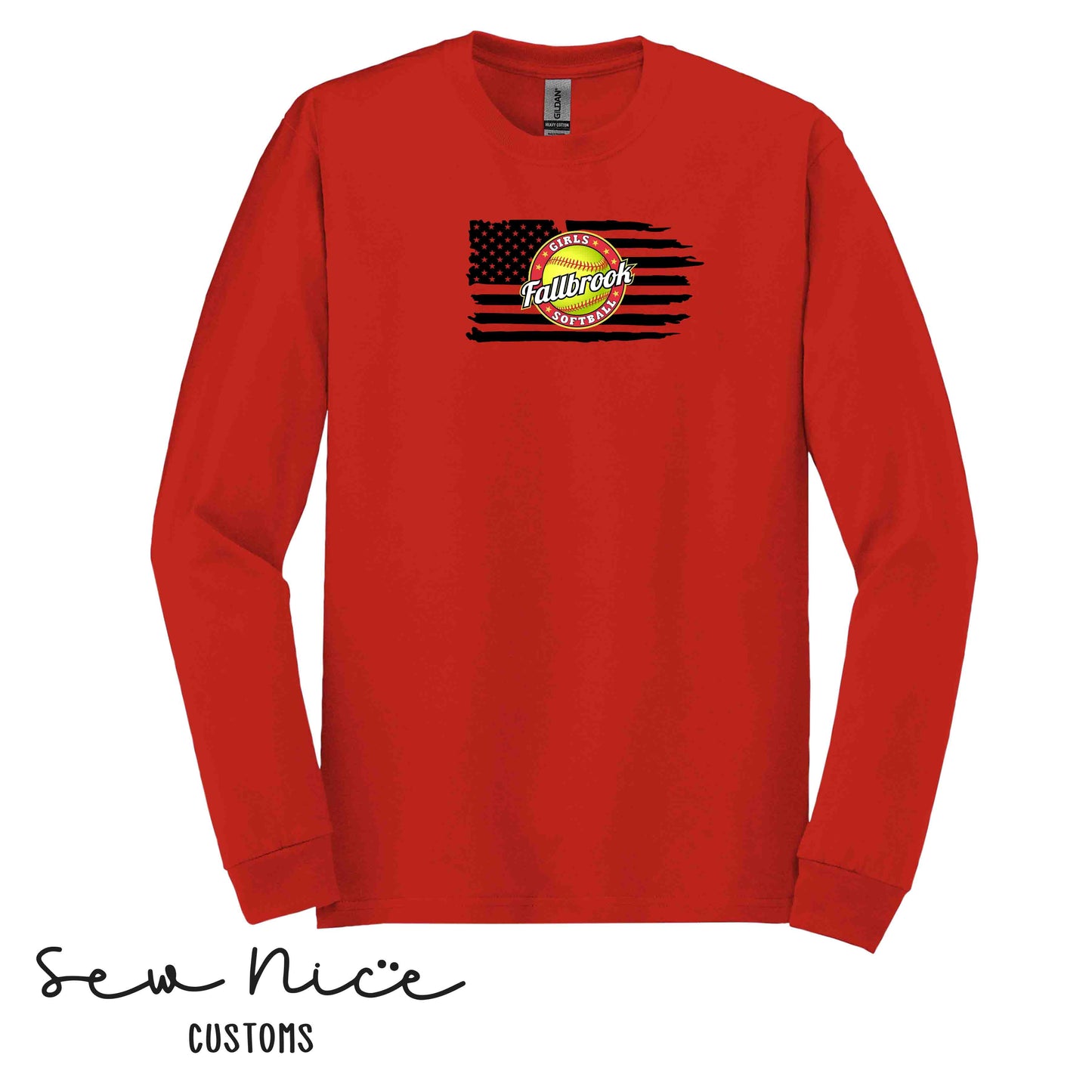 American Flag Softball -Unisex Long Sleeve Shirt