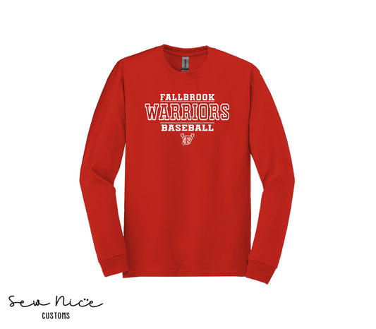 Fallbrook 12u Warriors Baseball- Unisex Adult/Youth Long Sleeve Shirt