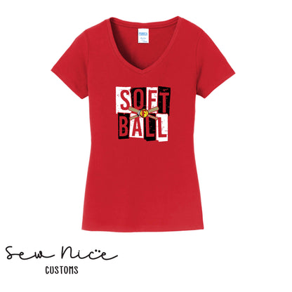 FHS Softball Blocks- Ladies V-Neck Shirt