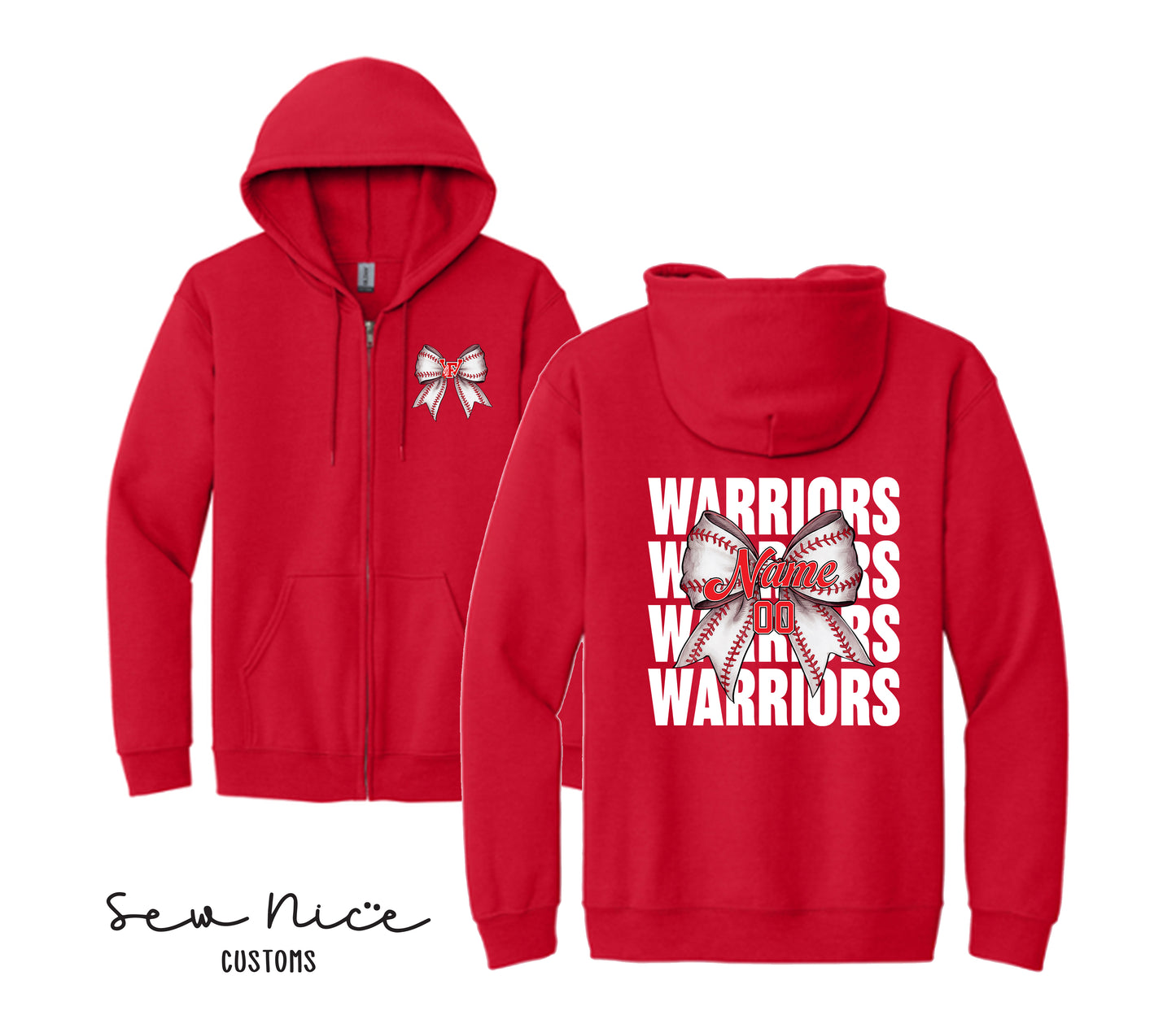 Warriors Baseball Bow- Unisex Adult/Youth Full Zip Hoodie