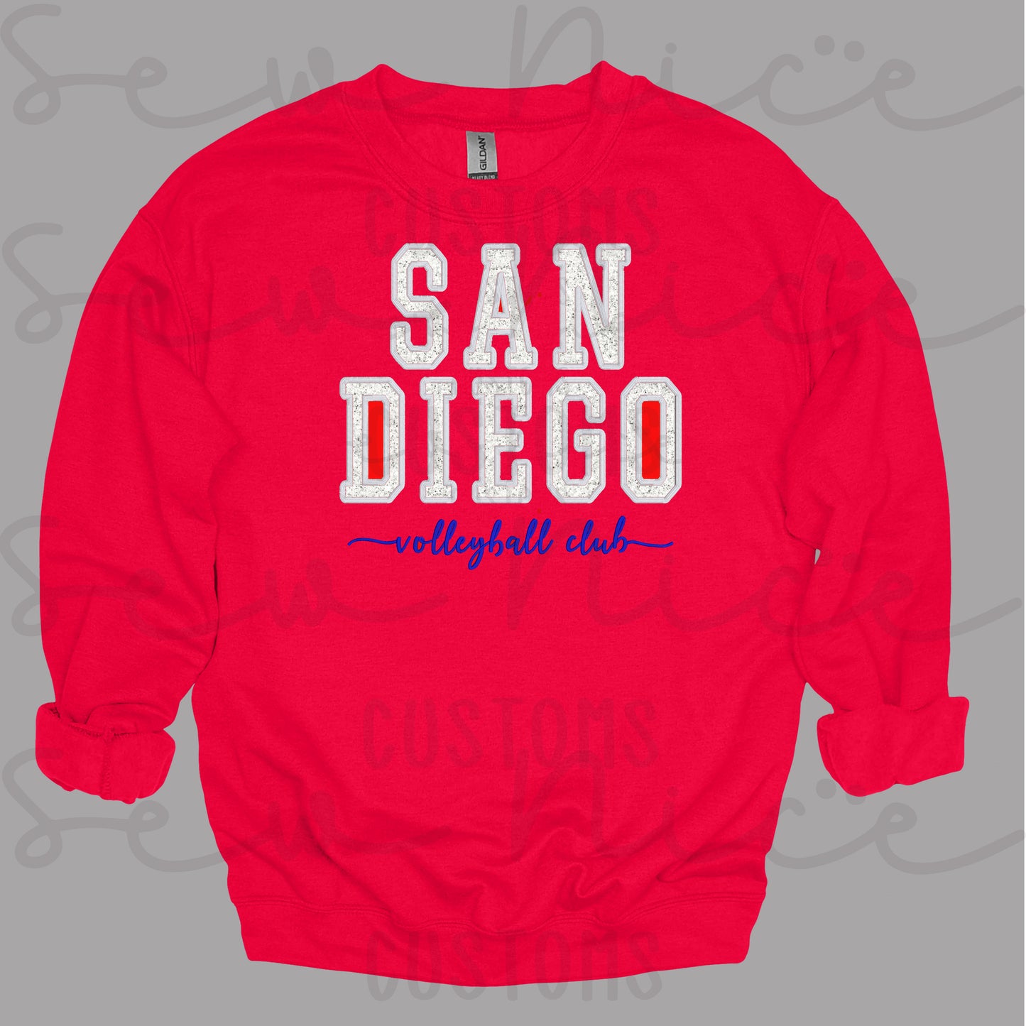 GLITTER San Diego Volleyball Embroidered Applique Crewneck
