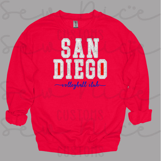 Sequin San Diego Volleyball Embroidered Applique Crewneck