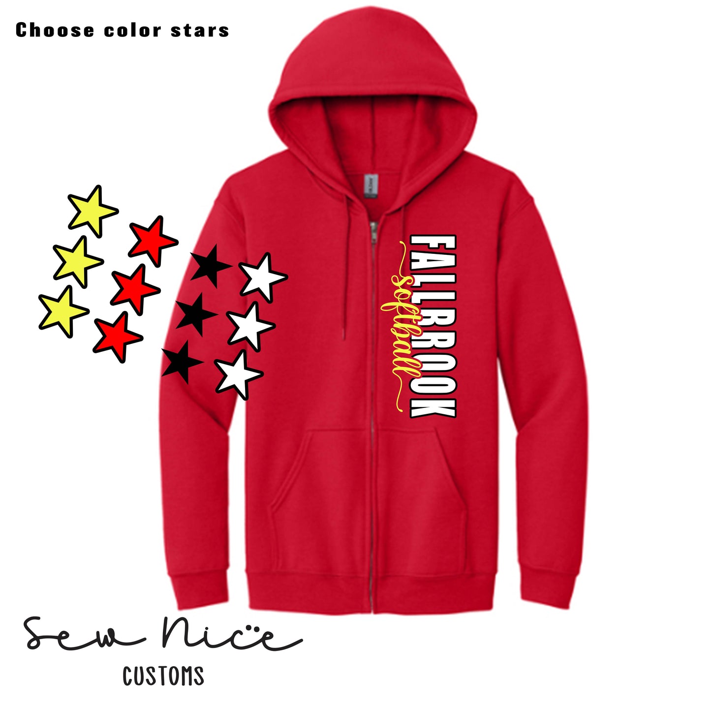 Fallbrook Softball Side Design- Unisex Full Zip Hoodie