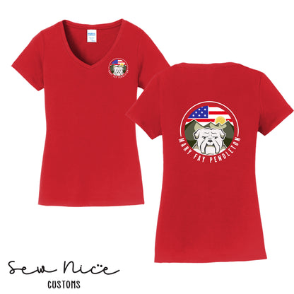 Mary Fay Logo Women's V-Neck Shirt -FRONT/BACK designs