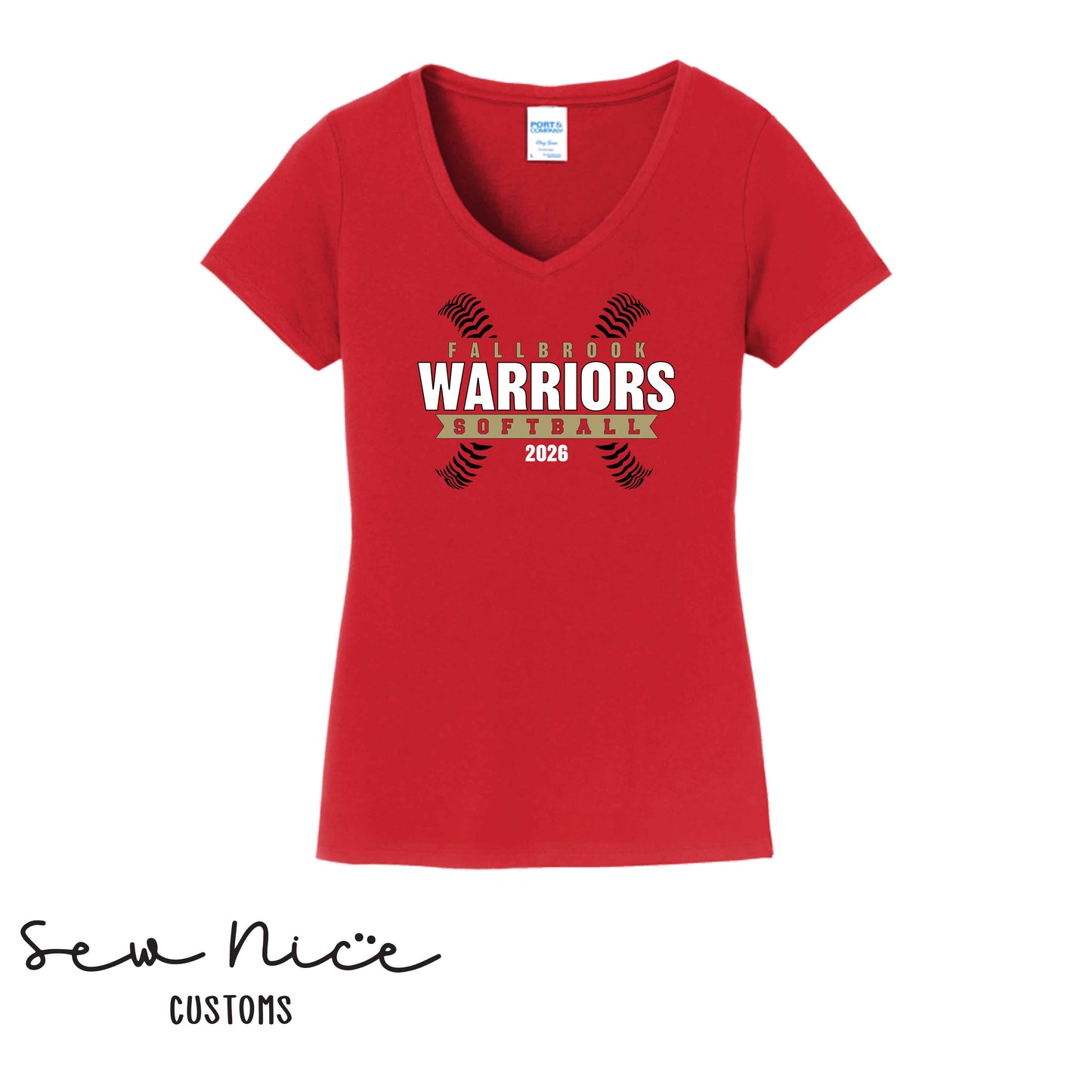 FHS Softball Seams- Ladies V-Neck Shirt