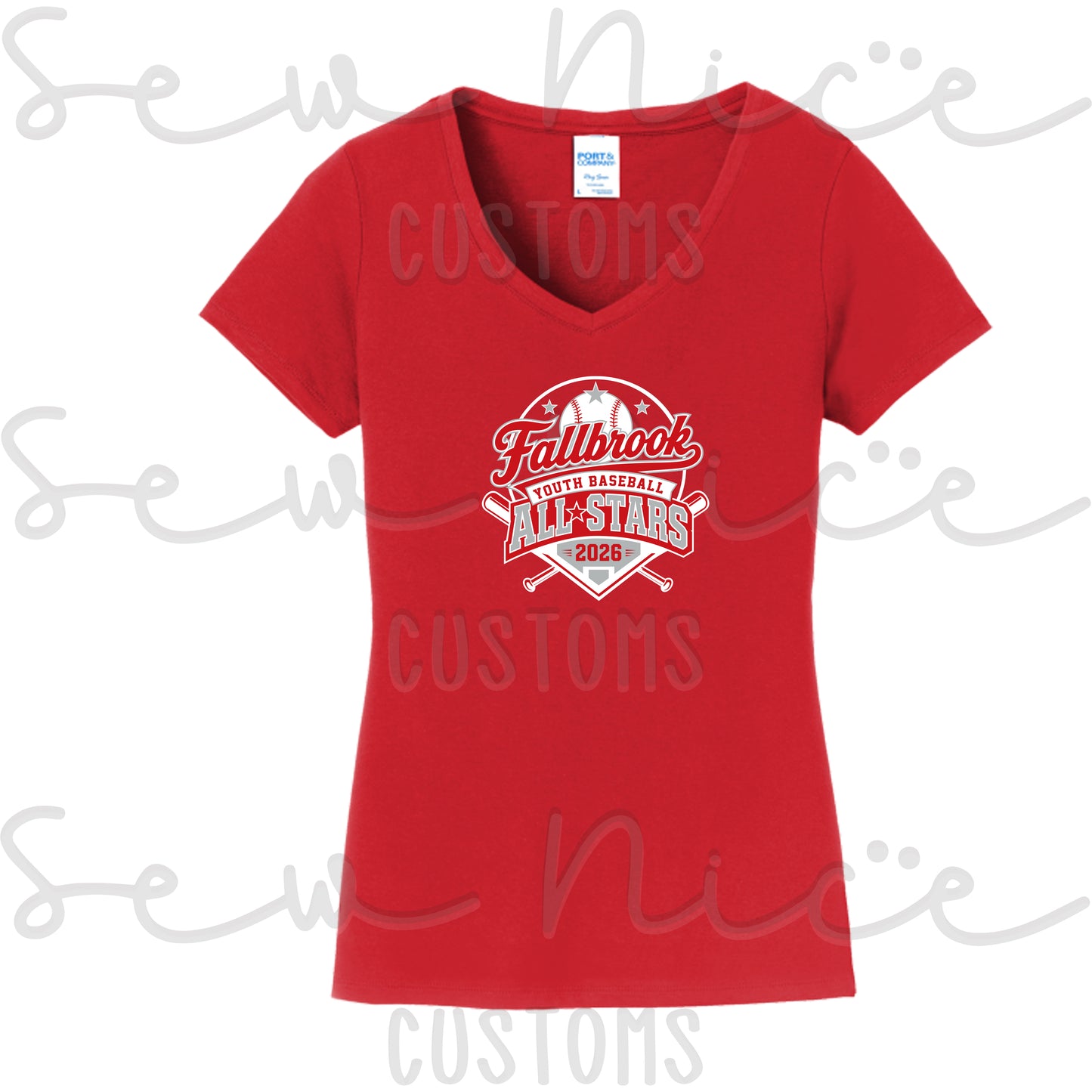 Fallbrook Youth Baseball-ALL STARS 2026- Ladies V-Neck Shirt