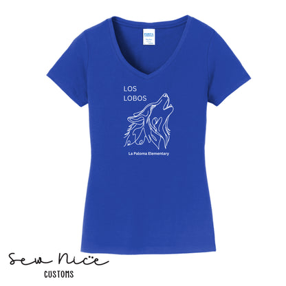 Los Lobos Line Drawing- Ladies V-Neck Shirt
