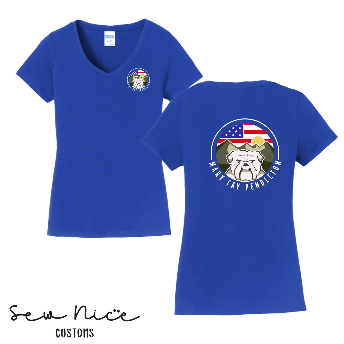 Mary Fay Logo Women's V-Neck Shirt -FRONT/BACK designs