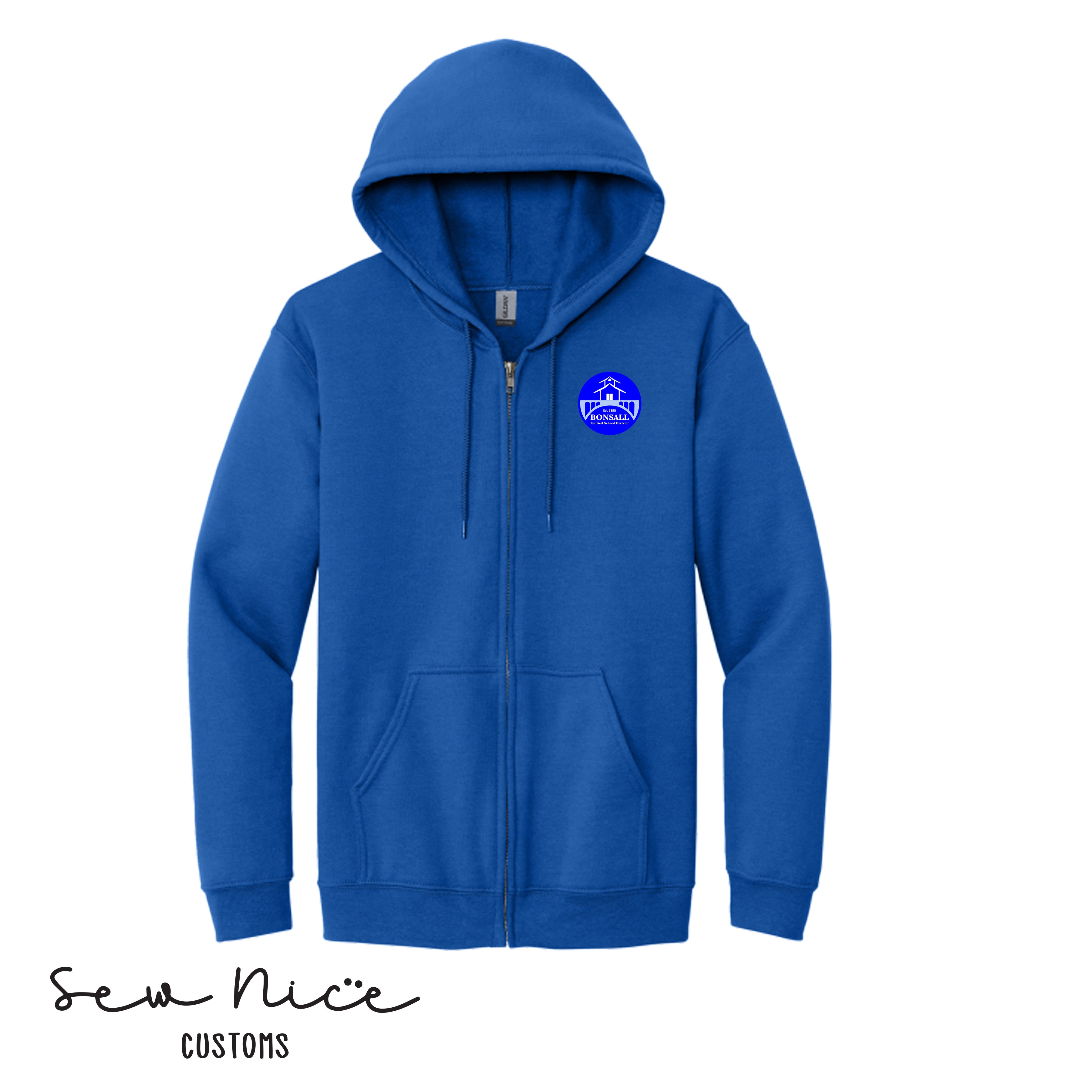 Embroidered Bonsall District Logo Unisex Adult Full Zip Hoodie – Sew ...