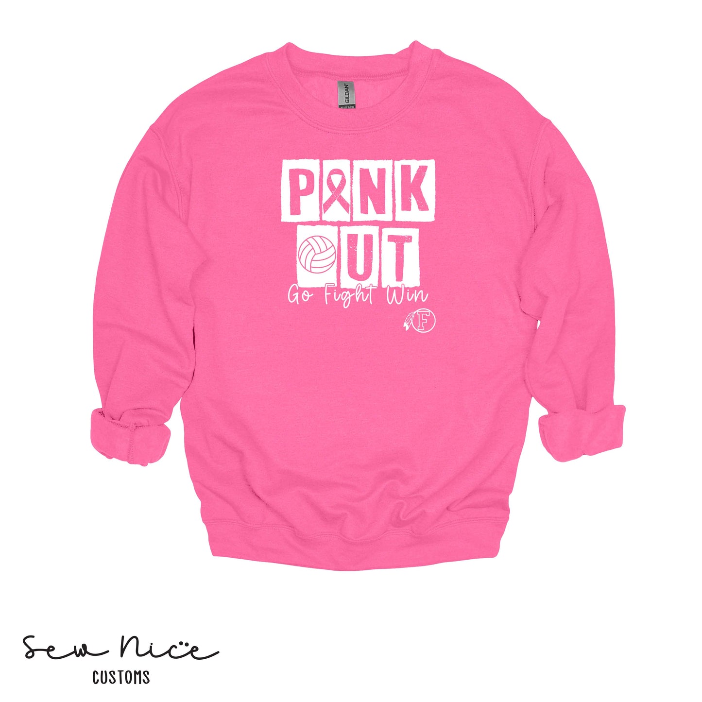 PINK OUT- Go Fight Win- FHS Volleyball- Unisex Adult/Youth Crewneck Sweatshirt
