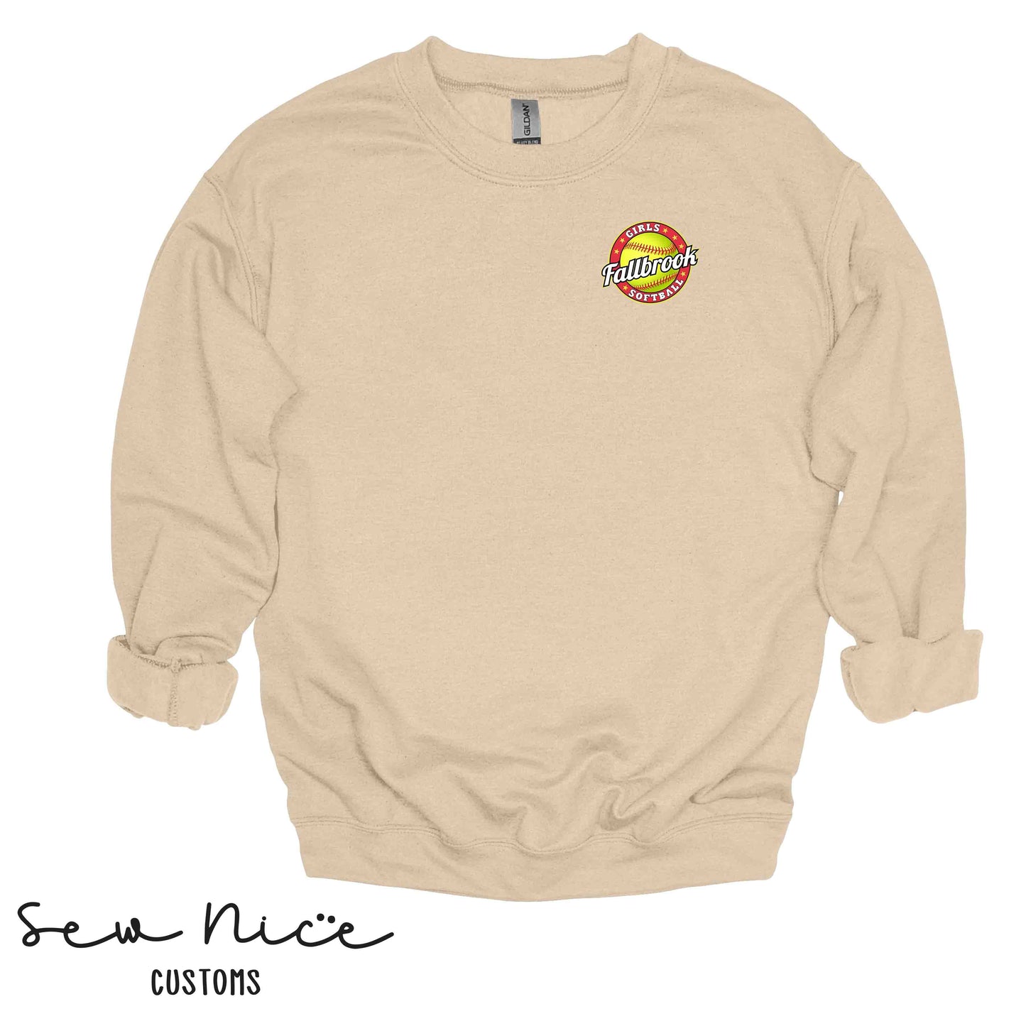 Fallbrook Girls Softball Logo - EMBROIDERED Crewneck Sweatshirt
