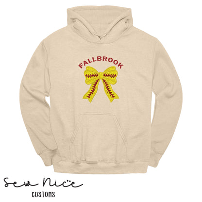 Embroidered Fallbrook Glitter Softball Bow - Adult/Youth Hoodie