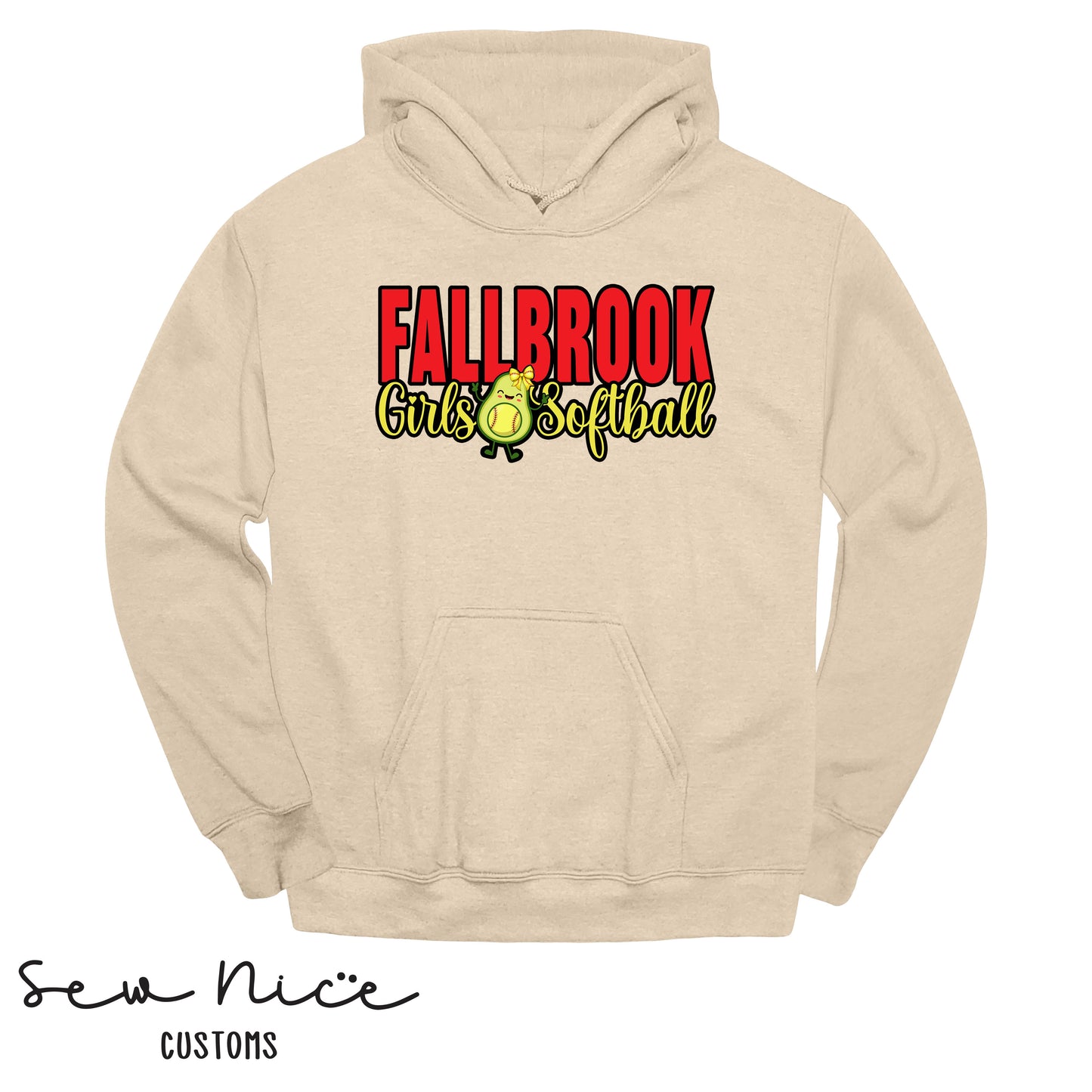 Fallbrook Girls Softball Avo Text Design- Unisex Hoodie