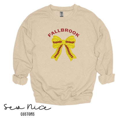Embroidered Fallbrook Glitter Softball Bow - Adult/Youth Crewneck